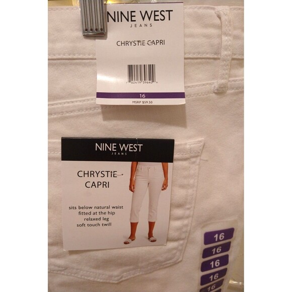 NINE WEST CHRYSTIE CAPRI 16 WHITE PANTS TWILL CROPPED CHIC COASTAL BRIGHT - Picture 5 of 9